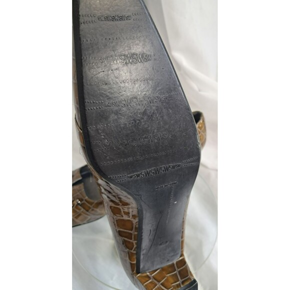 Stuart Weitzman Womens Pumps Brown Square Toe Buckle Croc Embossed Sz 8.5 - Picture 15 of 16